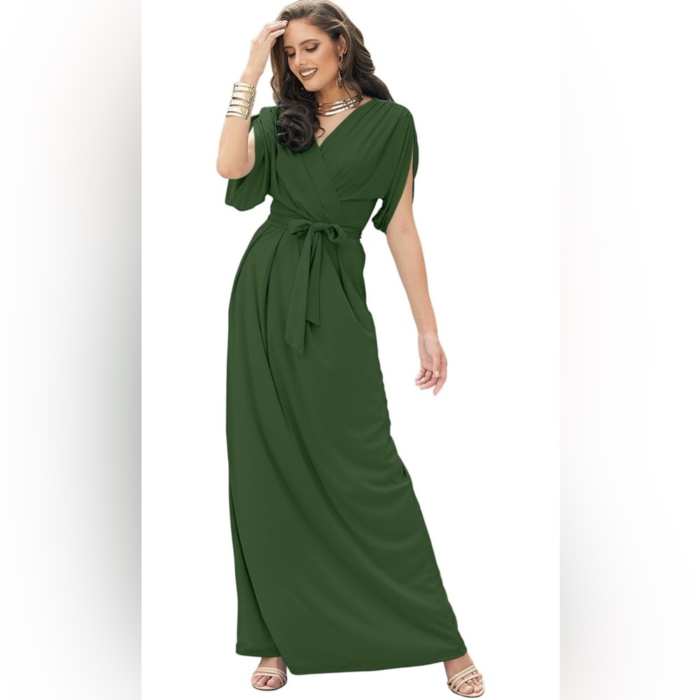 Amazon KOH KOH Olive Green Short Sleeve Formal Dress - Size:3X